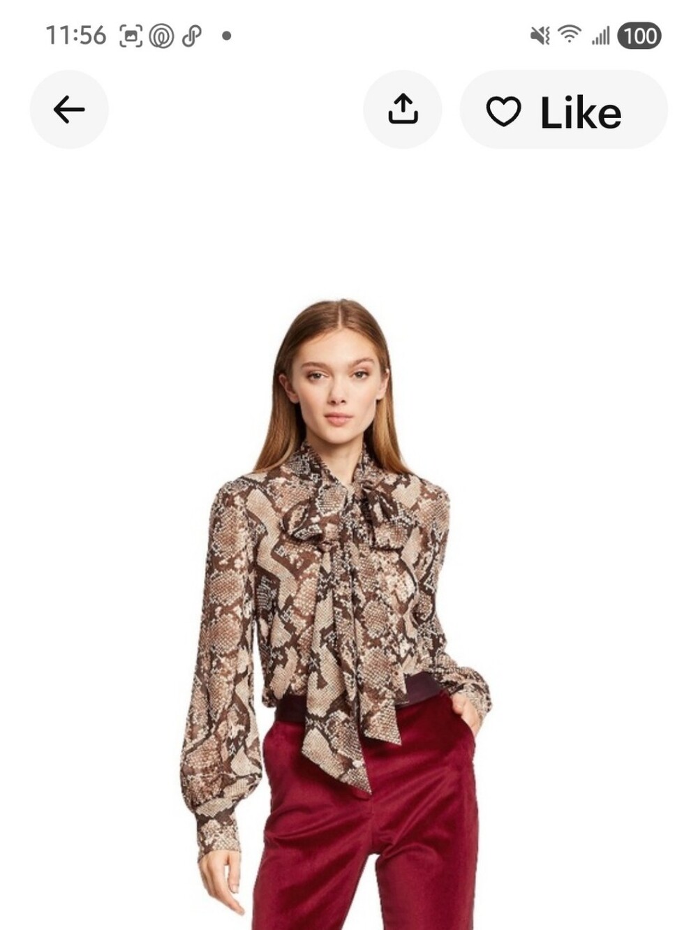 Altuzarra Brown & Cream Snake-Print Tie-Neck Blouse